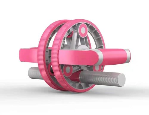 Pink and silver ab roller on a white background