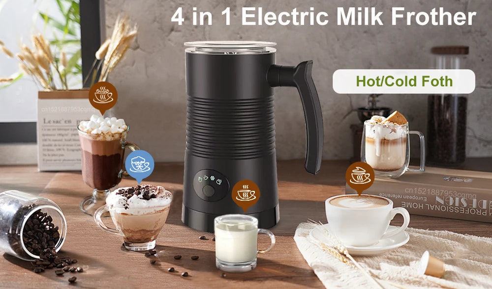 Electric Milk Frother Automatic Rotary Foamer for Coffee Cappuccino Latte 4 in 1 Hot and Cold Foam Maker Milk Frother Foamer