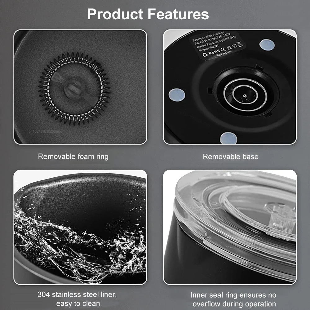 Electric Milk Frother Automatic Rotary Foamer for Coffee Cappuccino Latte 4 in 1 Hot and Cold Foam Maker Milk Frother Foamer