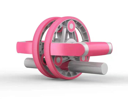 Pink and silver ab roller on a white background