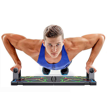 Man performing push-ups on a portable workout platform with a white background